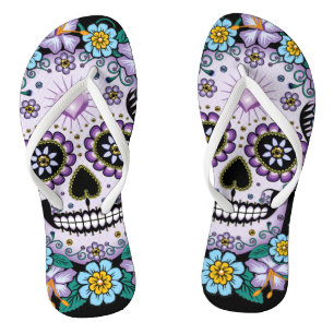 Chanclas Calavera de azúcar morado con flores de remolino p