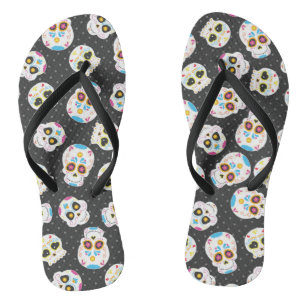Chanclas Calaveras de azúcar en negro con puntos de polka
