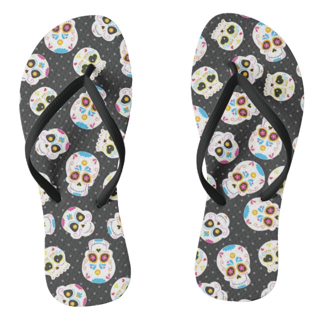 Chanclas Calaveras de azúcar en negro con puntos de polka (Plantilla)