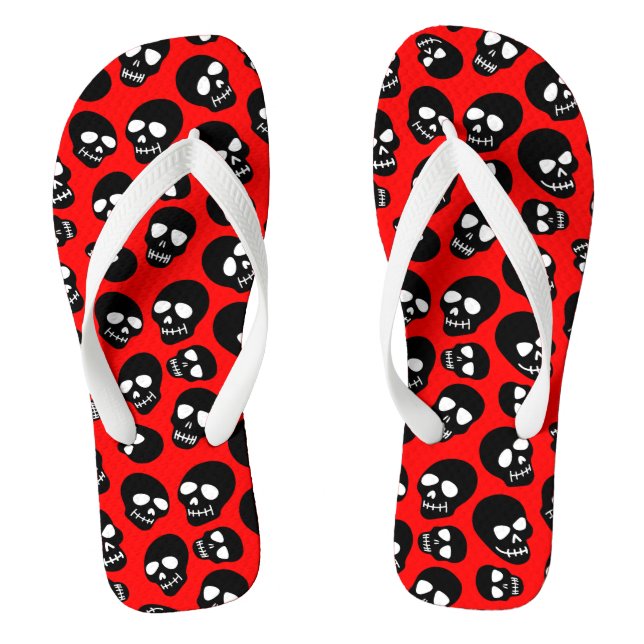 Chanclas Calaveras Negras Aleatorias sobre Rojo (Plantilla)