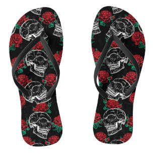 Chanclas Calaveras y rosas rojas Gótico moderno Glam Grun