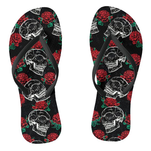 Chanclas Calaveras y rosas rojas | Gótico moderno Glam Grun (Plantilla)