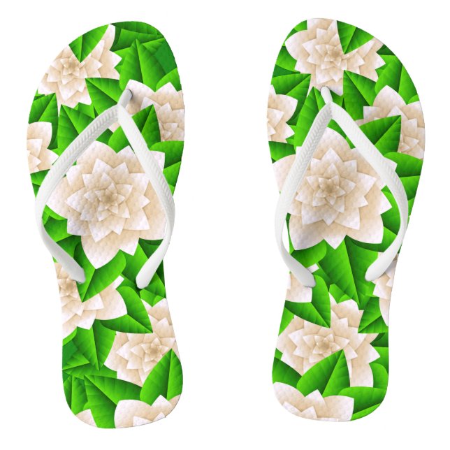 Chanclas Camelias blancas y hojas verdes (Plantilla)