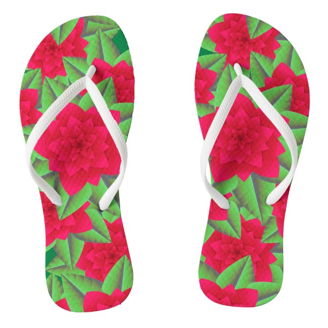 Chanclas Camelias Rojo Oscuro y Hojas Verdes (Plantilla)