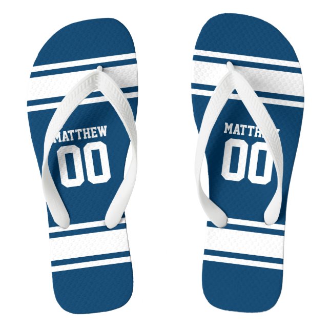 Chanclas Camiseta de fútbol azul|blanco personalizada (Plantilla)