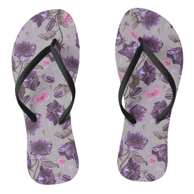 Chanclas campanas de mano violetas y modelo de mariposas (Plantilla)