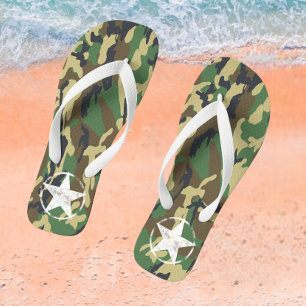 Chanclas Camuflaje Verde Militar Con Estrella Blanca
