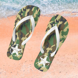 Chanclas Camuflaje Verde Militar Con Estrella Blanca