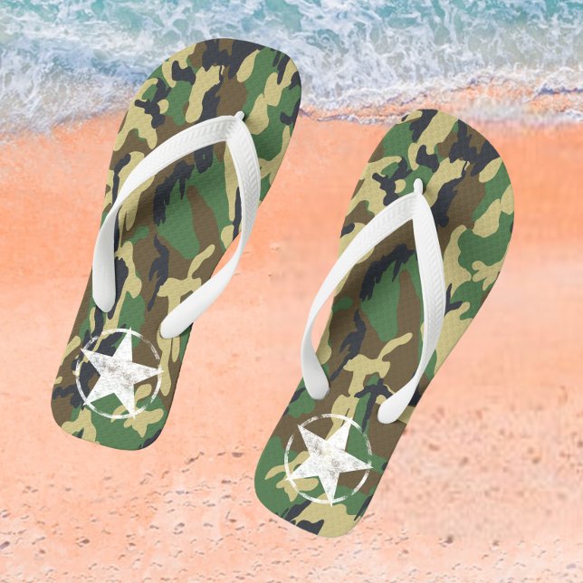 Chanclas Camuflaje Verde Militar Con Estrella Blanca (Subido por el creador)
