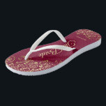 Chanclas Cara de oro en la maroon borgoña El Boda de la nov<br><div class="desc">Baile la noche con estos hermosos chanclos bodas. Diseñadas para la novia, cuentan con un diseño sencillo y elegante, con letras de guijarros de color dorado sobre un fondo burdeos, marrón o de color rojo vitivinícola y elegantes rizos de encaje dorado y remolinos. Hermosa manera de mantenerse elegante y apropiado...</div>