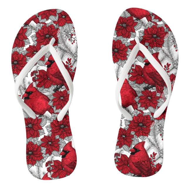 Chanclas Cardenales y poinsettia en rojo y blanco (Plantilla)