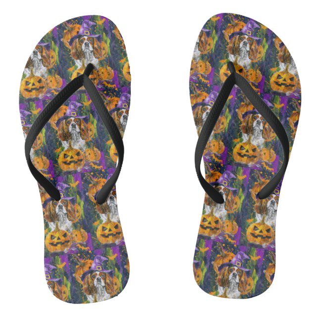 Chanclas Cavalier King Dog Halloween Bruja Y Calabaza (Plantilla)