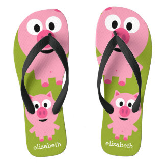 Chanclas Cerdo Personalizado de granja - verde rosa y lima