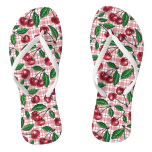 Chanclas Cerezas rojas en gingham rosa