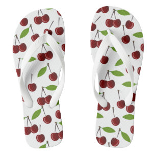 Chanclas Cerezo Rojo, Patrón De Cerezas, Hojas, Fruta