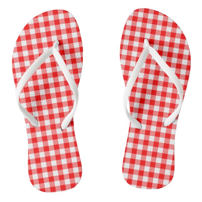 Chanclas Cheques de Gingham de tamaño medio rojo y blanco (Plantilla)