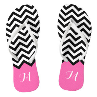 Chanclas Chevron moderno Zigzag Monograma Girly Rosa Rosa