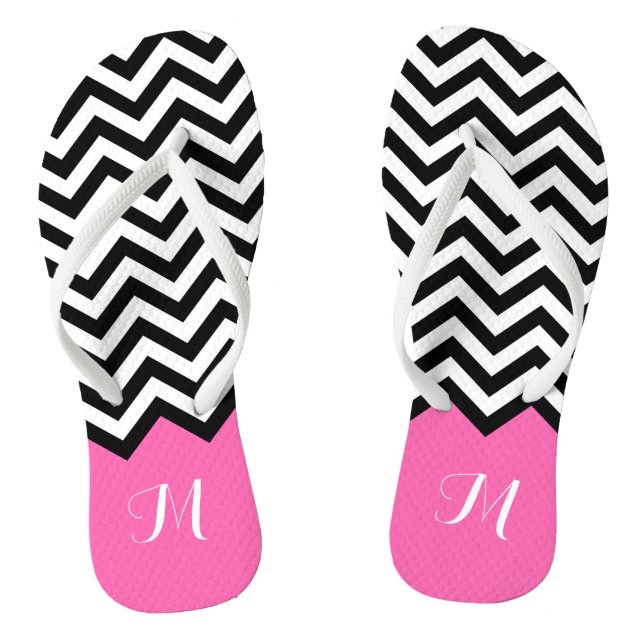 Chanclas Chevron moderno Zigzag Monograma Girly Rosa Rosa (Plantilla)