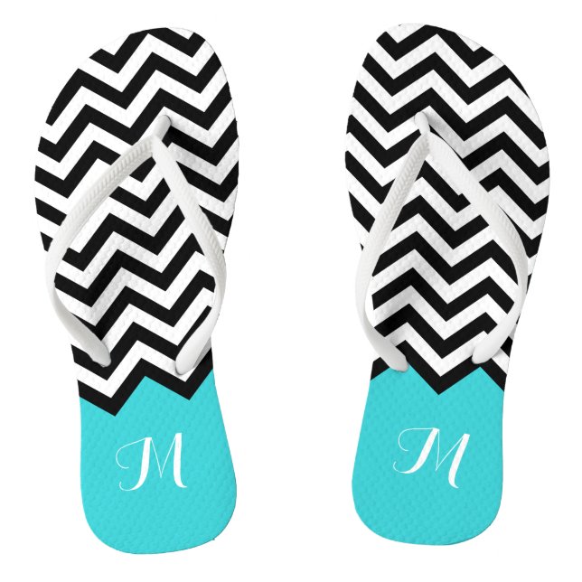 Chanclas Chevron Zigzag Monograma Elegante Aqua Green (Plantilla)