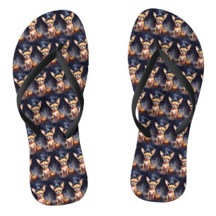 Chanclas Chihuahua de Halloween con calabazas temerosas
