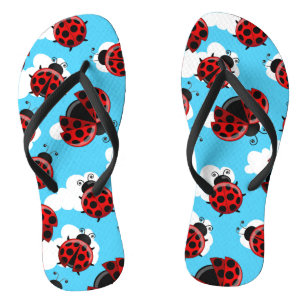 Chanclas Cielo Azul Nubes Blancas Escarabajo Mariquita Roja