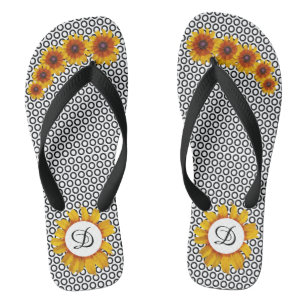 Chanclas Círculos Negros Y Blancos Con Girasoles