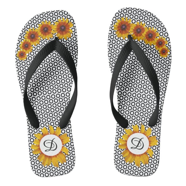 Chanclas Círculos Negros Y Blancos Con Girasoles (Plantilla)