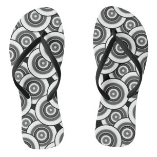 Chanclas Círculos y anillos patrón geométrico en blanco y n