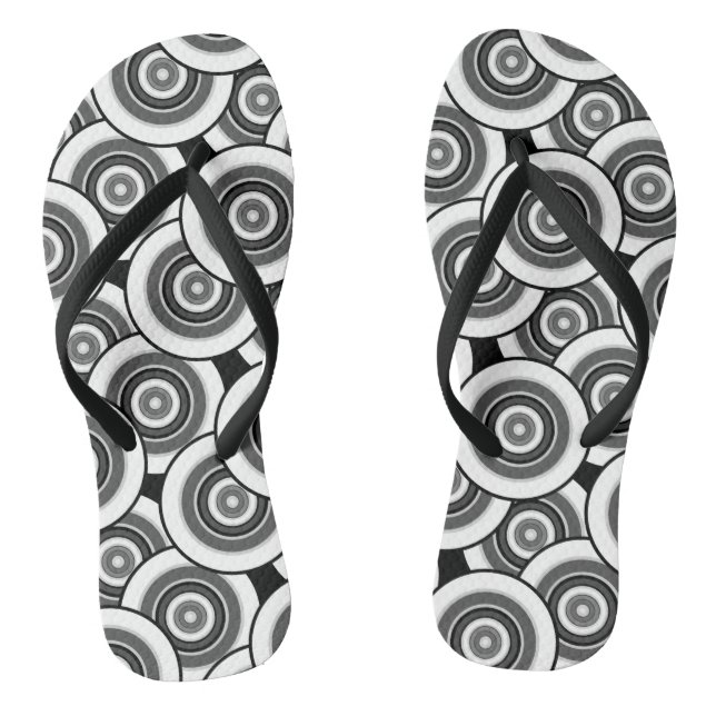 Chanclas Círculos y anillos patrón geométrico en blanco y n (Plantilla)