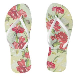 Chanclas Claveles rojos en verde con las mariposas
