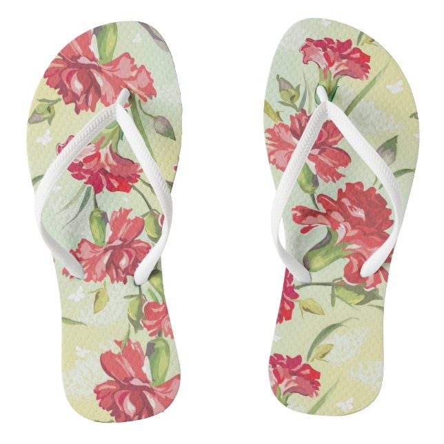 Chanclas Claveles rojos en verde con las mariposas (Plantilla)