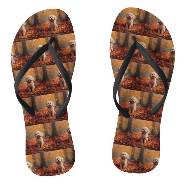 Chanclas Cockapoo en otoño inspira caída de hojas (Plantilla)