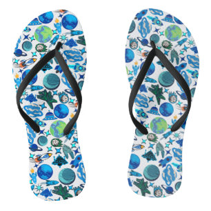 Chanclas Cohetes retro en el espacio. BG blanco