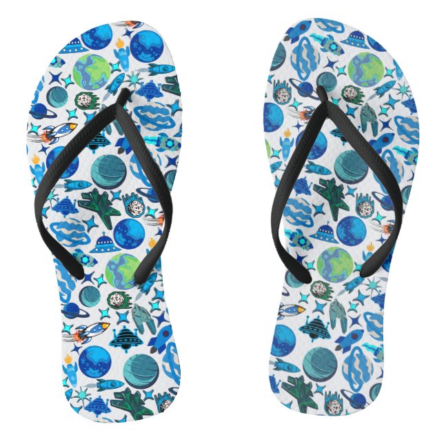 Chanclas Cohetes retro en el espacio. BG blanco (Plantilla)