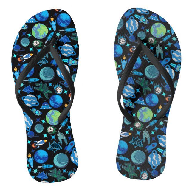 Chanclas Cohetes retro en el espacio.Negro BG (Plantilla)