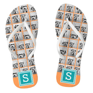 Chanclas Collage de fotos con Monograma - Naranja y Verde a
