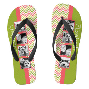 Chanclas Collage personalizado de 4 fotos con chevrones de 