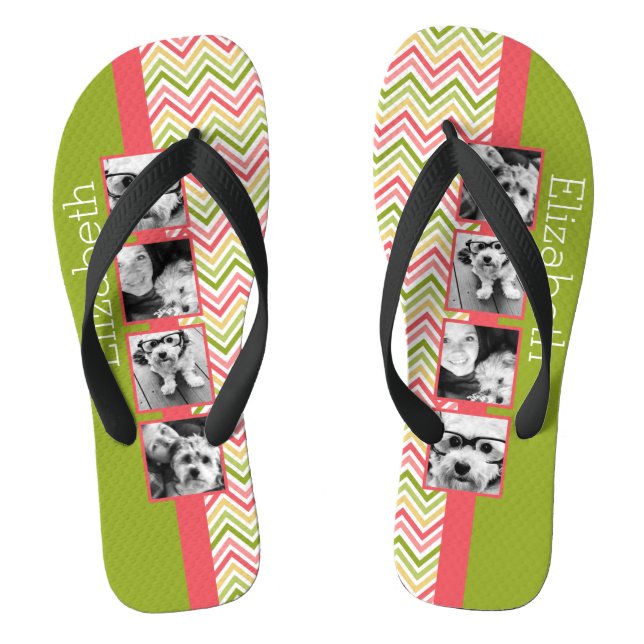 Chanclas Collage personalizado de 4 fotos con chevrones de  (Plantilla)