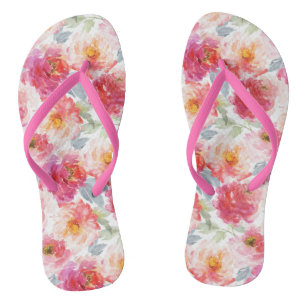 Chanclas Color de agua rosa Peony Flower Pattern