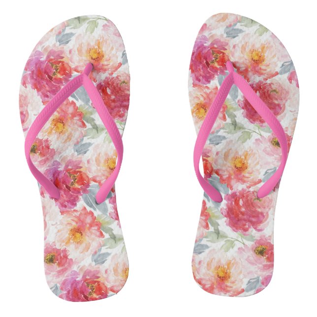 Chanclas Color de agua rosa Peony Flower Pattern (Plantilla)