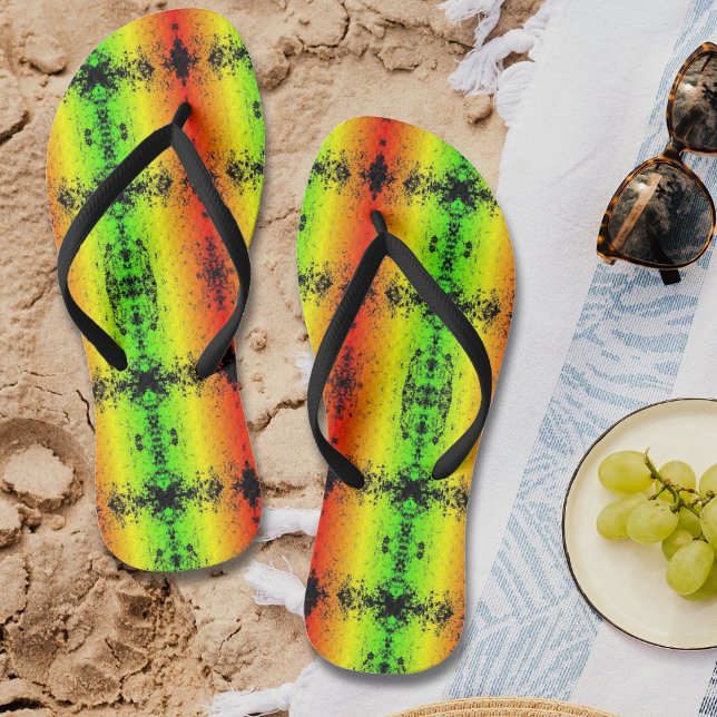 Chanclas Colores de rastas neones de Jamaica angustiados (Jamaica Neon Rasta Colors Grunge Distressed Flip Flops)