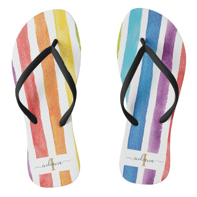 Chanclas Coloridas franjas de monograma arcoiris con par ex (Plantilla)