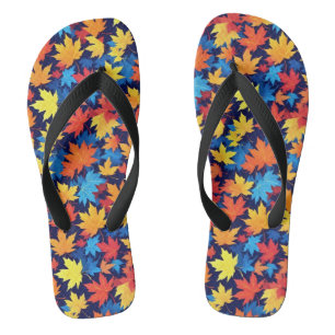 Chanclas Coloridas hojas otoñales sobre fondo azul oscuro