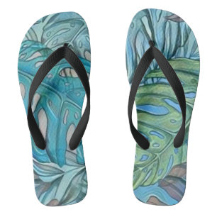 Chanclas Coloridas hojas tropicales de color verde