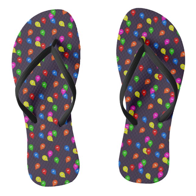 Chanclas Coloridos globos sonrientes Black Flip Flops (Plantilla)