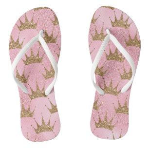 Chanclas con corona de purpurina dorada