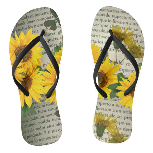 Chanclas con girasoles y letras, amarillo y verde (Plantilla)