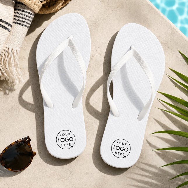 Chanclas con Logo | Zapatos de Playa para Negocios (Custom logo white flip flops for business pool days, beach promos, and resort guest gifts.)