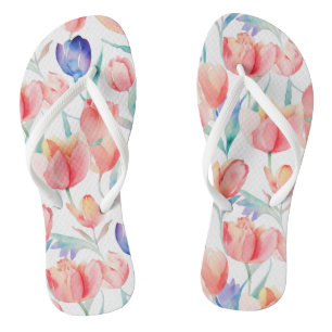 Chanclas con patrón de tulipanes acuarela