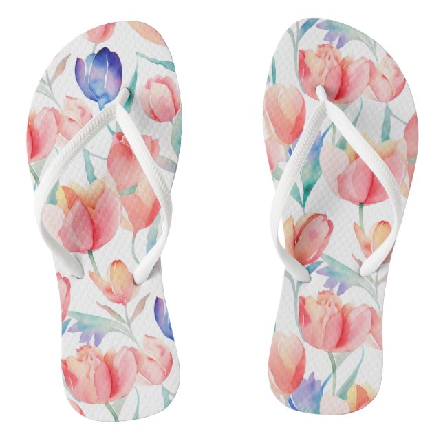 Chanclas con patrón de tulipanes acuarela (Plantilla)